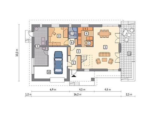 Rzut parteru lustro POW. 117,3 m²