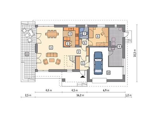 Rzut parteru POW. 117,3 m²