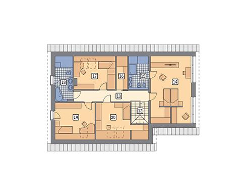 Rzut poddasza lustro POW. 124,4 m²