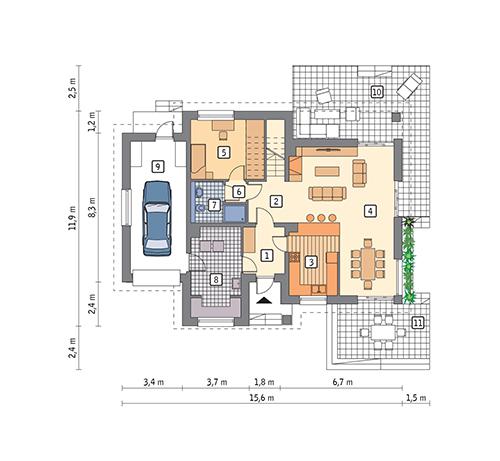 Rzut parteru lustro POW. 112,0 m²