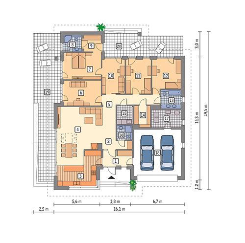 Rzut parteru POW. 209,5 m²