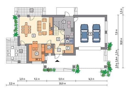 Rzut parteru POW. 106,9 m²
