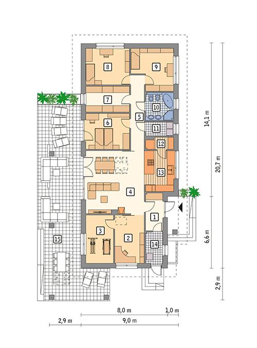 Rzut parteru POW. 142,1 m²