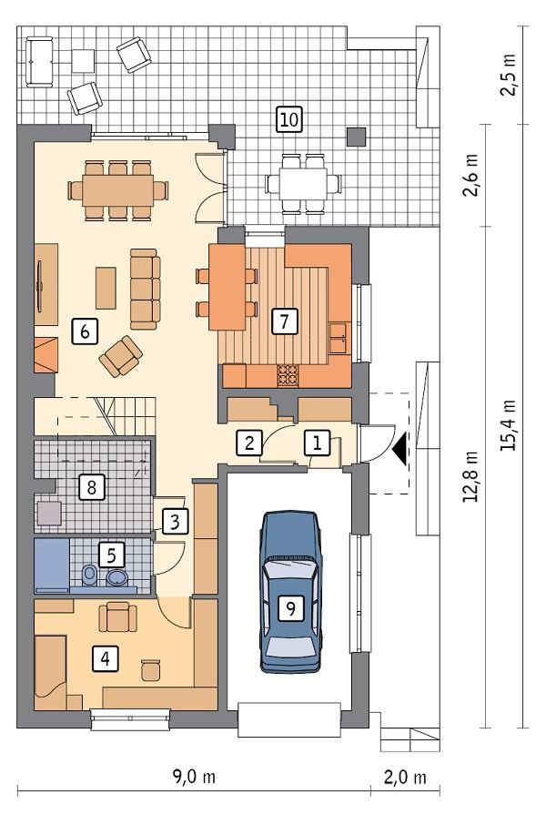 Rzut parteru POW. 96,8 m²