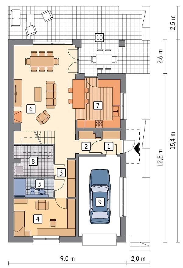 Rzut parteru POW. 96,8 m²