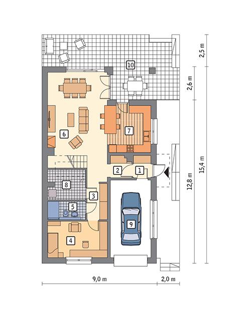 Rzut parteru POW. 96,8 m²