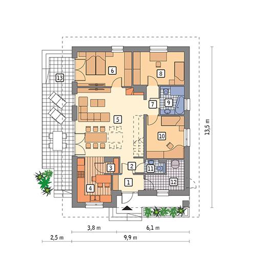 Rzut parteru POW. 98,3 m²