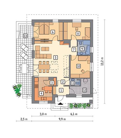 Rzut parteru POW. 98,3 m²