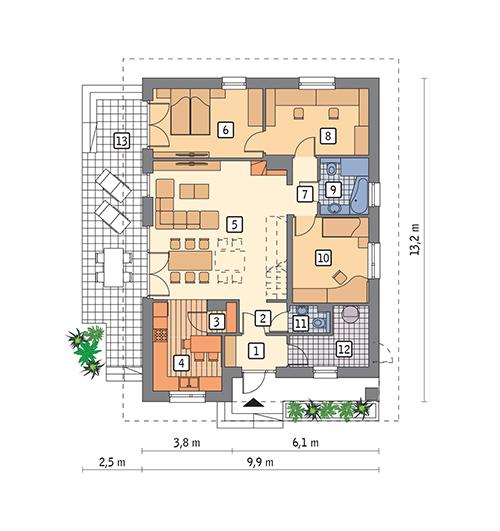 Rzut parteru POW. 98,3 m²