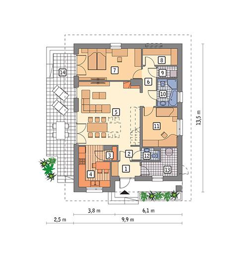 Rzut parteru POW. 97,9 m²