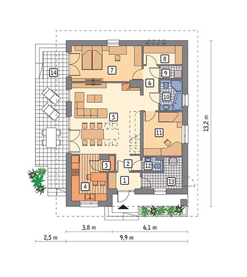 Rzut parteru POW. 97,9 m²