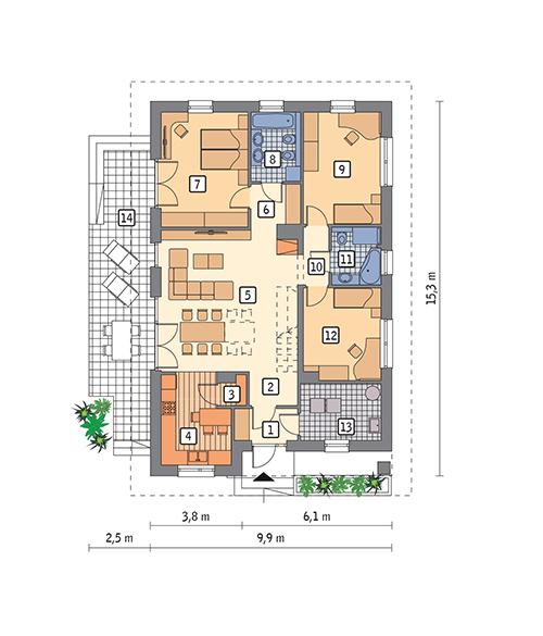 Rzut parteru POW. 113,4 m²
