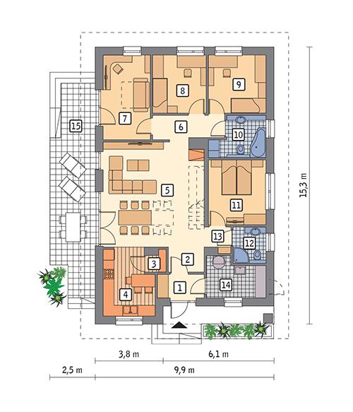Rzut parteru POW. 112,9 m²
