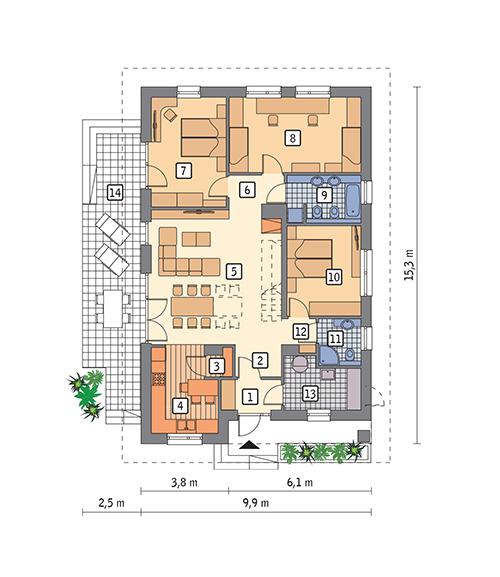 Rzut parteru POW. 113,7 m²