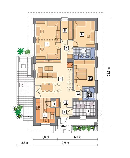 Rzut parteru POW. 123,4 m²