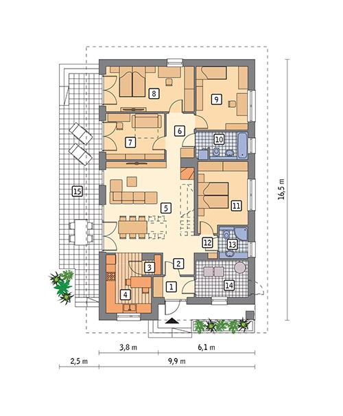 Rzut parteru POW. 123,3 m²