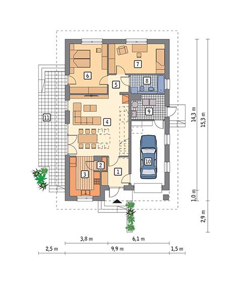 Rzut parteru POW. 113,9 m²