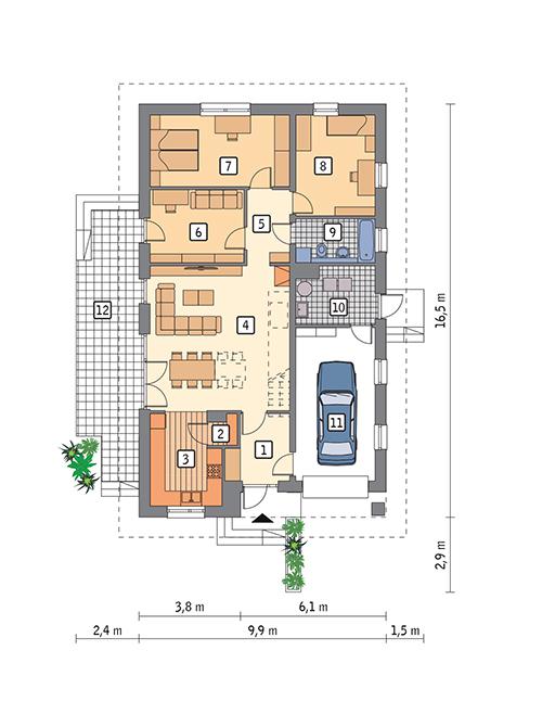 Rzut parteru POW. 122,9 m²