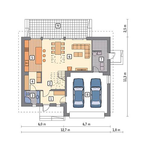 Rzut parteru POW. 106,3 m²