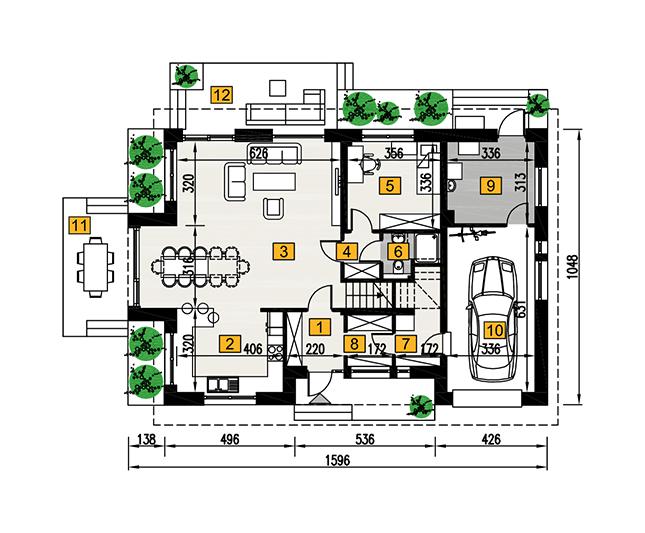Rzut parteru POW. 118,4 m²
