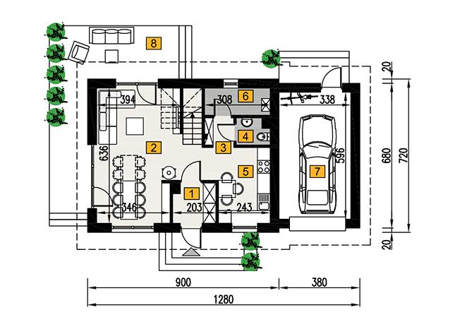Rzut parteru POW. 66,0 m²
