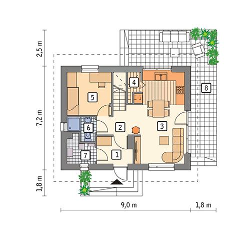 Rzut parteru lustro POW. 45,5 m²