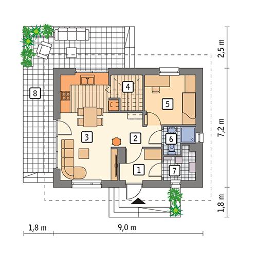 Rzut parteru POW. 47,9 m²