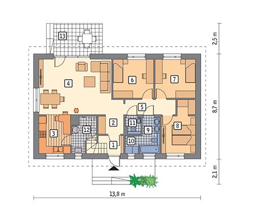 Rzut parteru POW. 91,3 m²