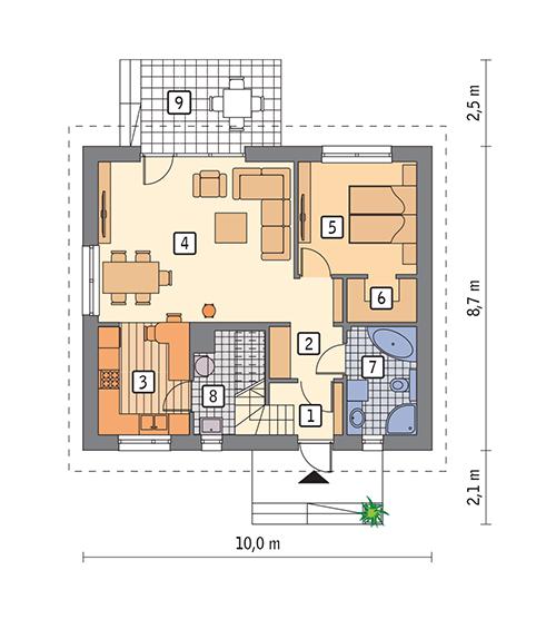 Rzut parteru POW. 64,8 m²