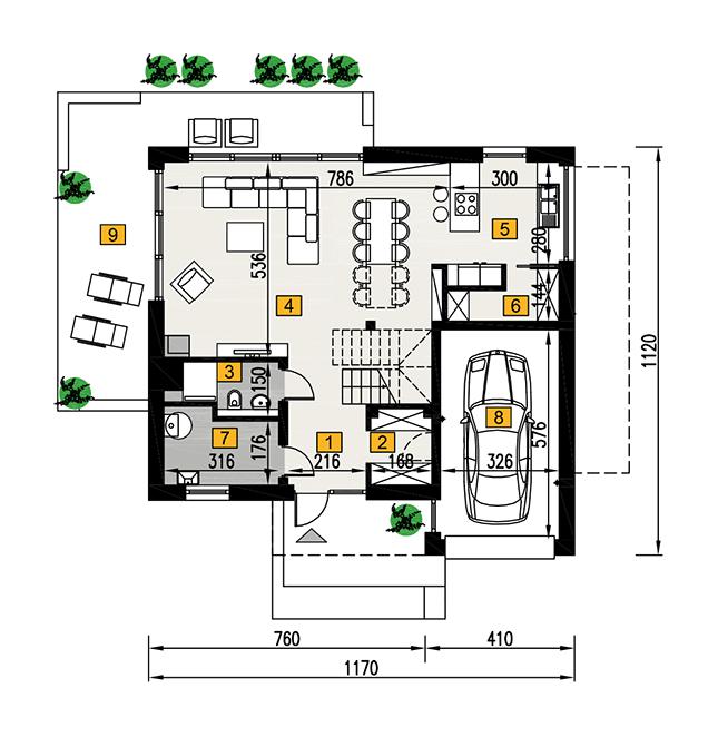 Rzut parteru POW. 94,2 m²