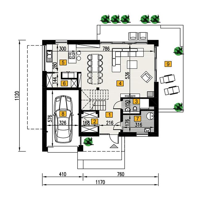 Rzut parteru lustro POW. 94,2 m²