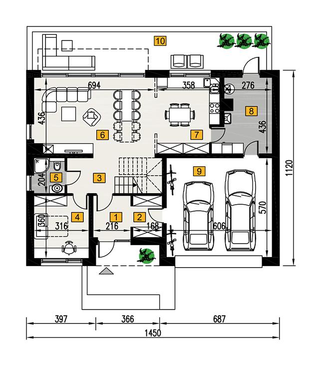 Rzut parteru POW. 127,1 m²