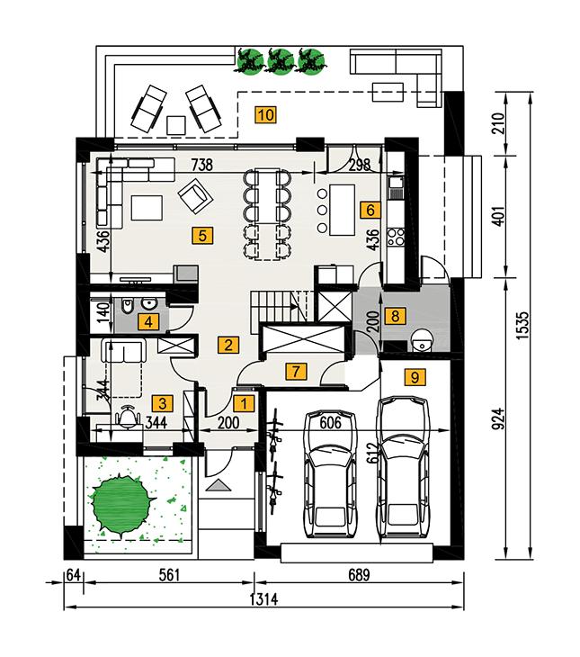 Rzut parteru POW. 117,0 m²