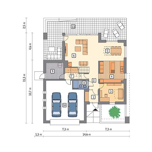Rzut parteru lustro POW. 137,1 m²