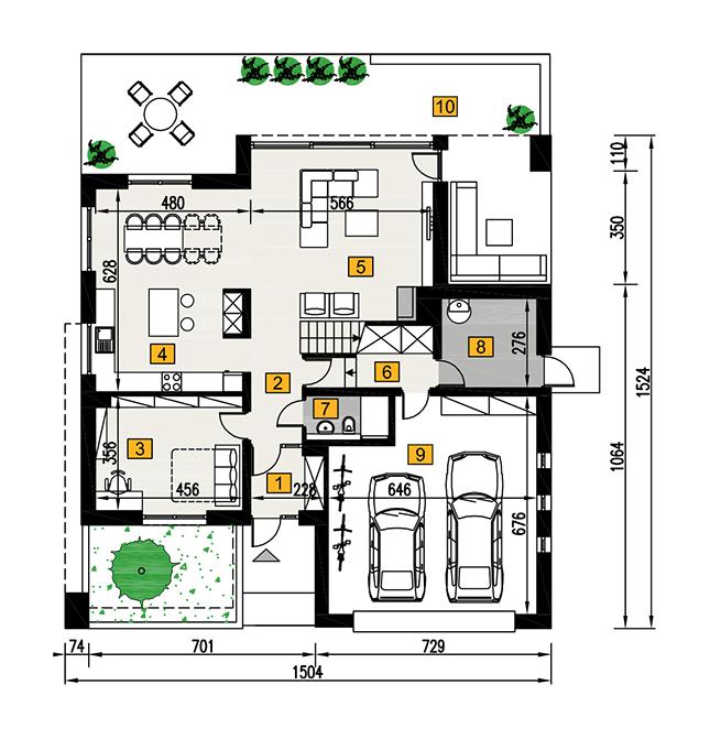 Rzut parteru POW. 142,1 m²