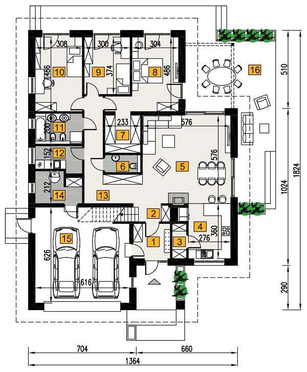 Rzut parteru POW. 171,5 m²