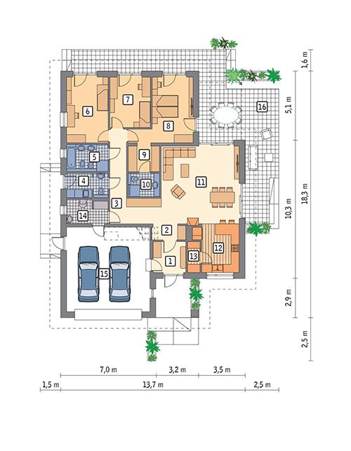 Rzut parteru POW. 171,8 m²