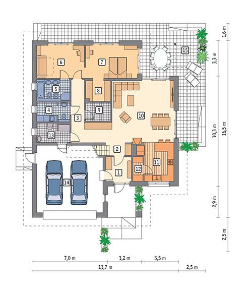 Rzut parteru POW. 155,8 m²