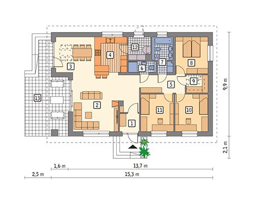 Rzut parteru POW. 111,2 m²