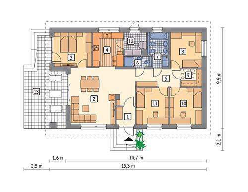 Rzut parteru POW. 110,3 m²