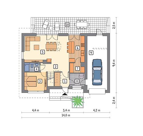 Rzut parteru POW. 98,0 m²