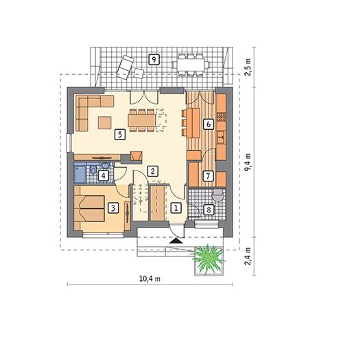 Rzut parteru POW. 70,9 m²