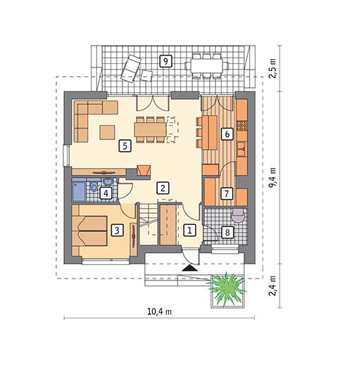 Rzut parteru POW. 71,0 m²