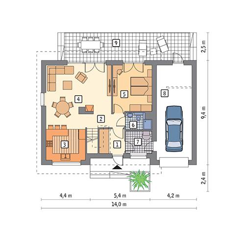 Rzut parteru POW. 98,4 m²