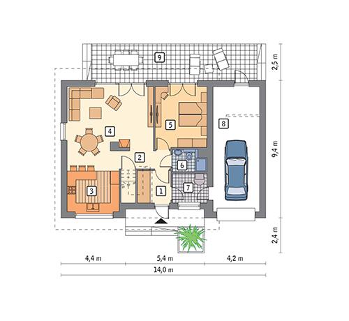Rzut parteru POW. 98,3 m²