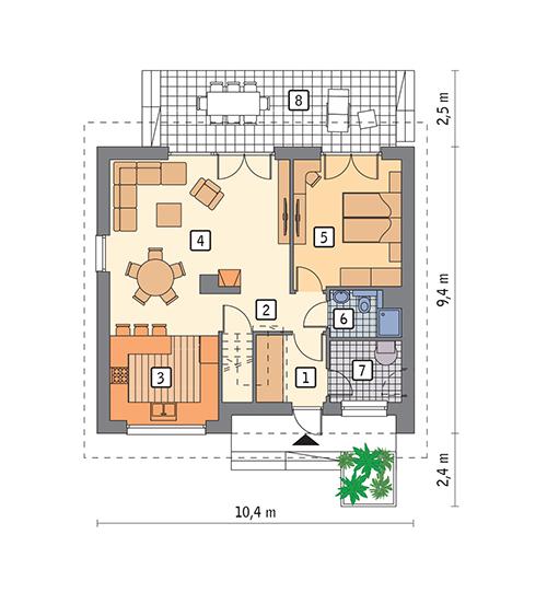 Rzut parteru POW. 71,3 m²