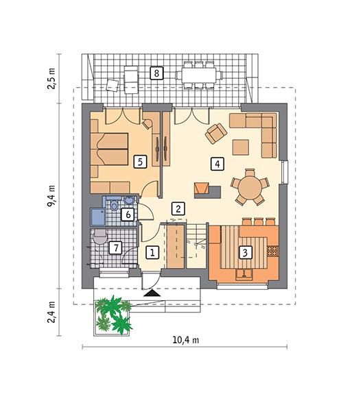 Rzut parteru lustro POW. 71,4 m²