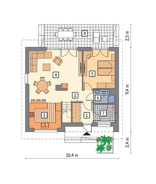 Rzut parteru POW. 71,4 m²