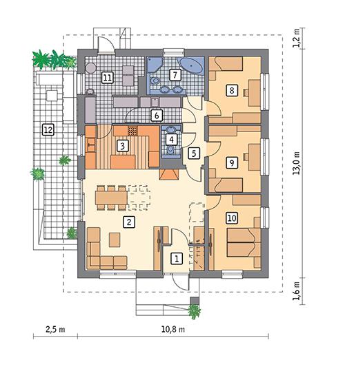 Rzut parteru POW. 111,1 m²