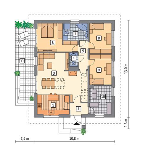 Rzut parteru POW. 111,6 m²